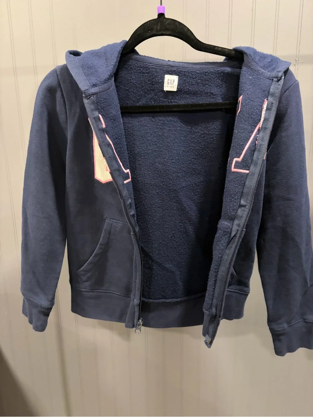 GAP Kids Navy Zip-Up Hoodie with Pink-Trim Logo
